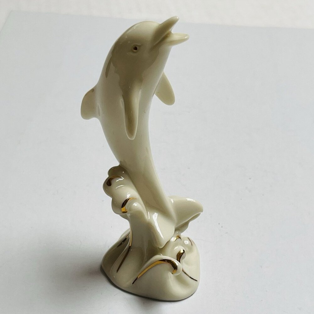 Dolphin Figurine Lenox Dolphin Figurine Porcelain Ivory White 24K Gold‎ Accents